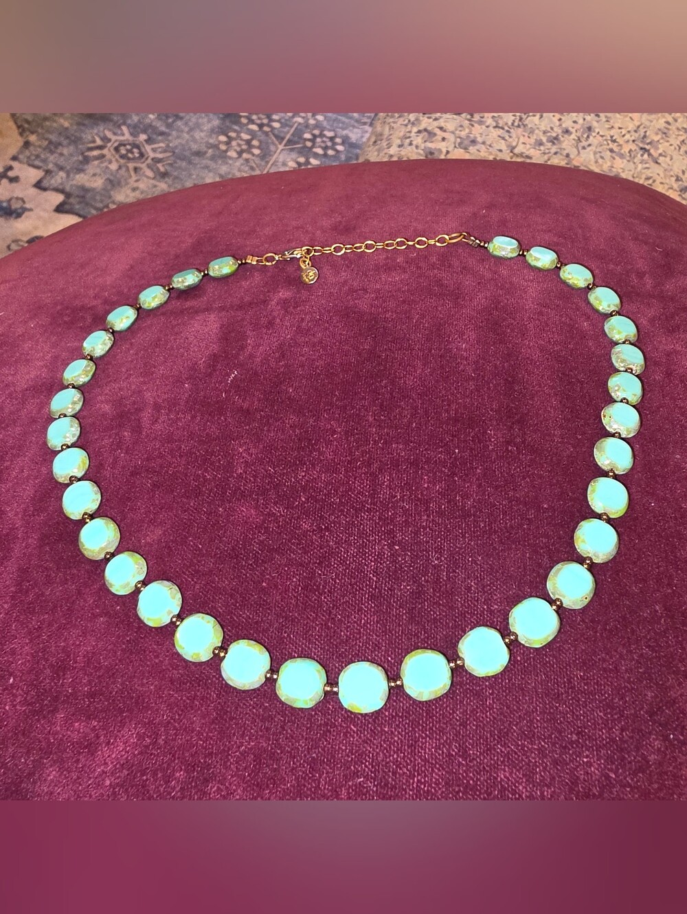 Gold-Tone Mint Green Bezel Necklace - Women Jewelry